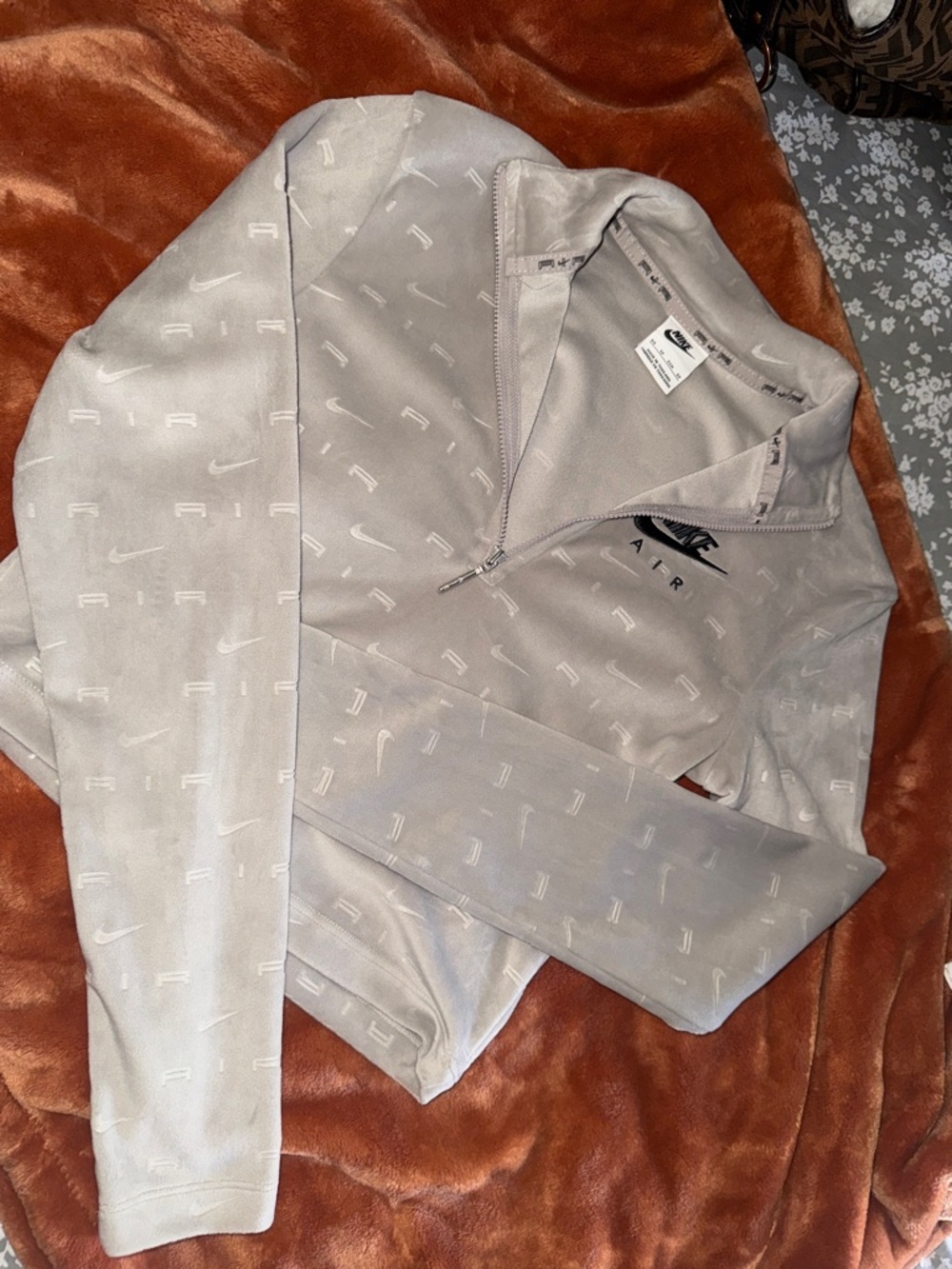 Nike Light Gray All-Over Logo Quarter-Zip Pullover